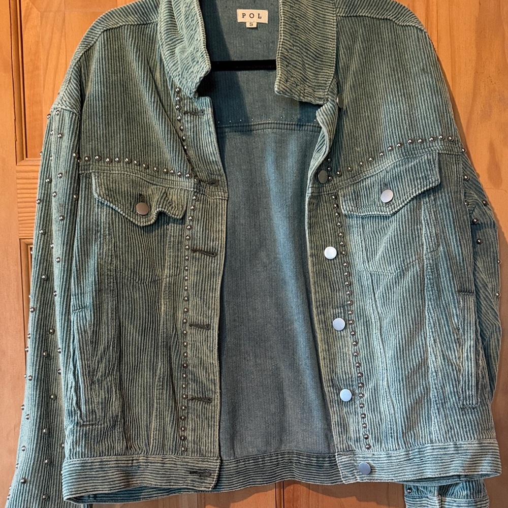 POL Olive Green Corduroy Jacket with Stud Accents